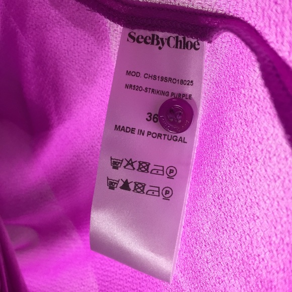 NWT See By Chloe Ruffled Georgette High Neck Dropped Waist Purple Mini Dress 4 - Picture 10 of 14